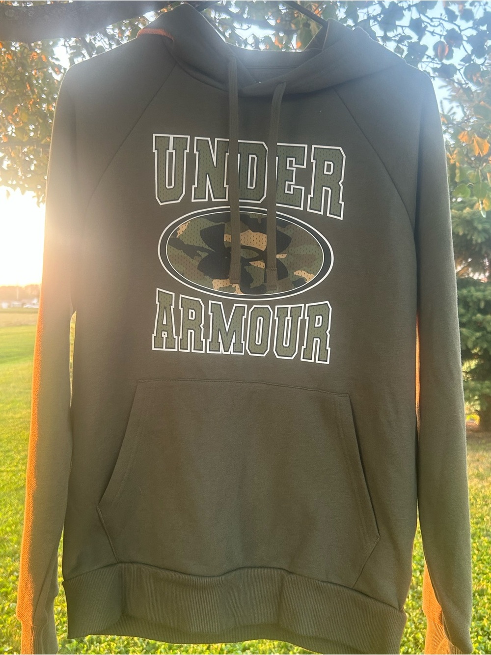 Under Armour Men’s Olive Green Crewneck Hoodie with Camo Logo